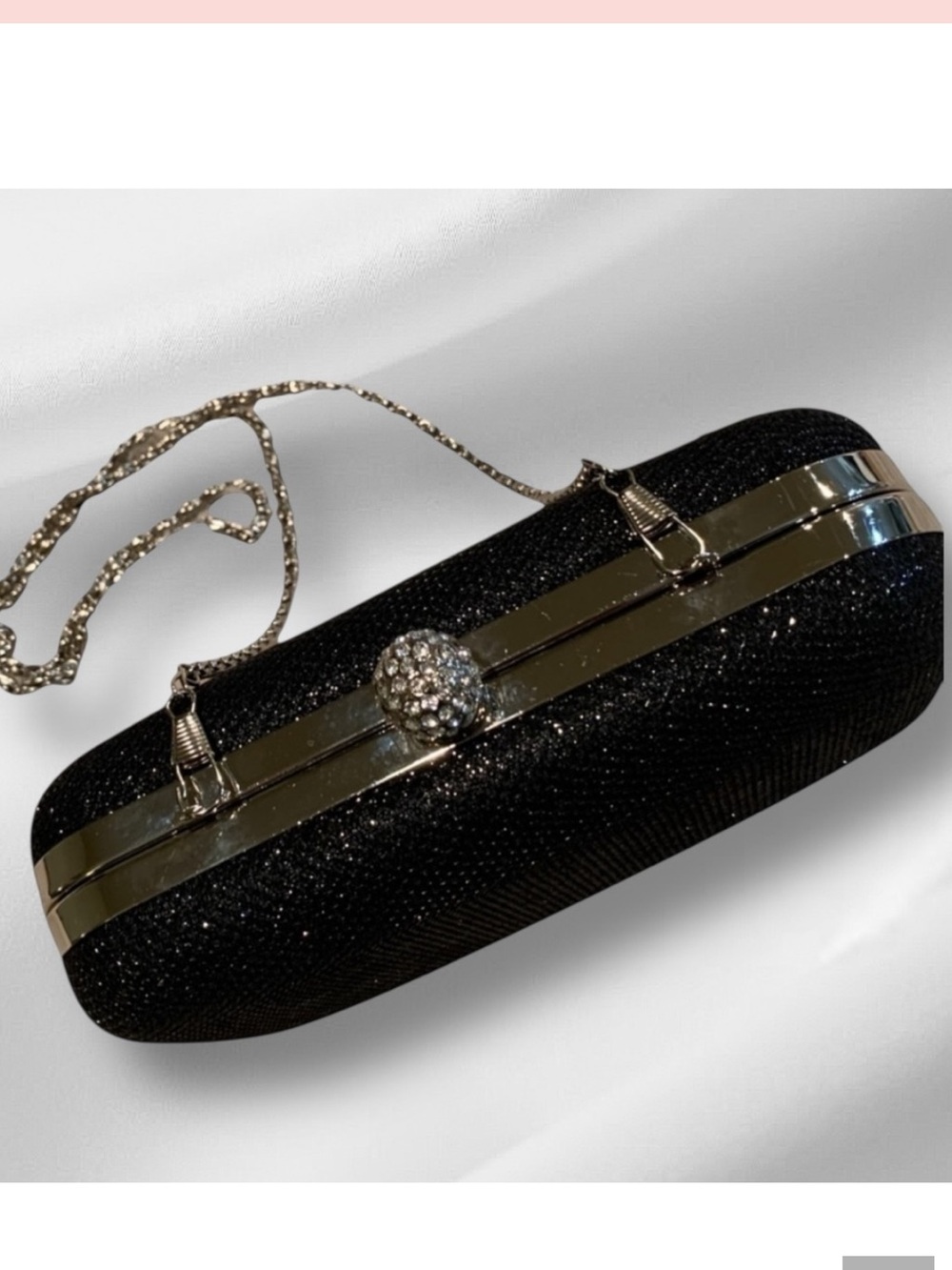 Black evening bag shimmery from clutch to shoulder bag - Picture 2 of 7